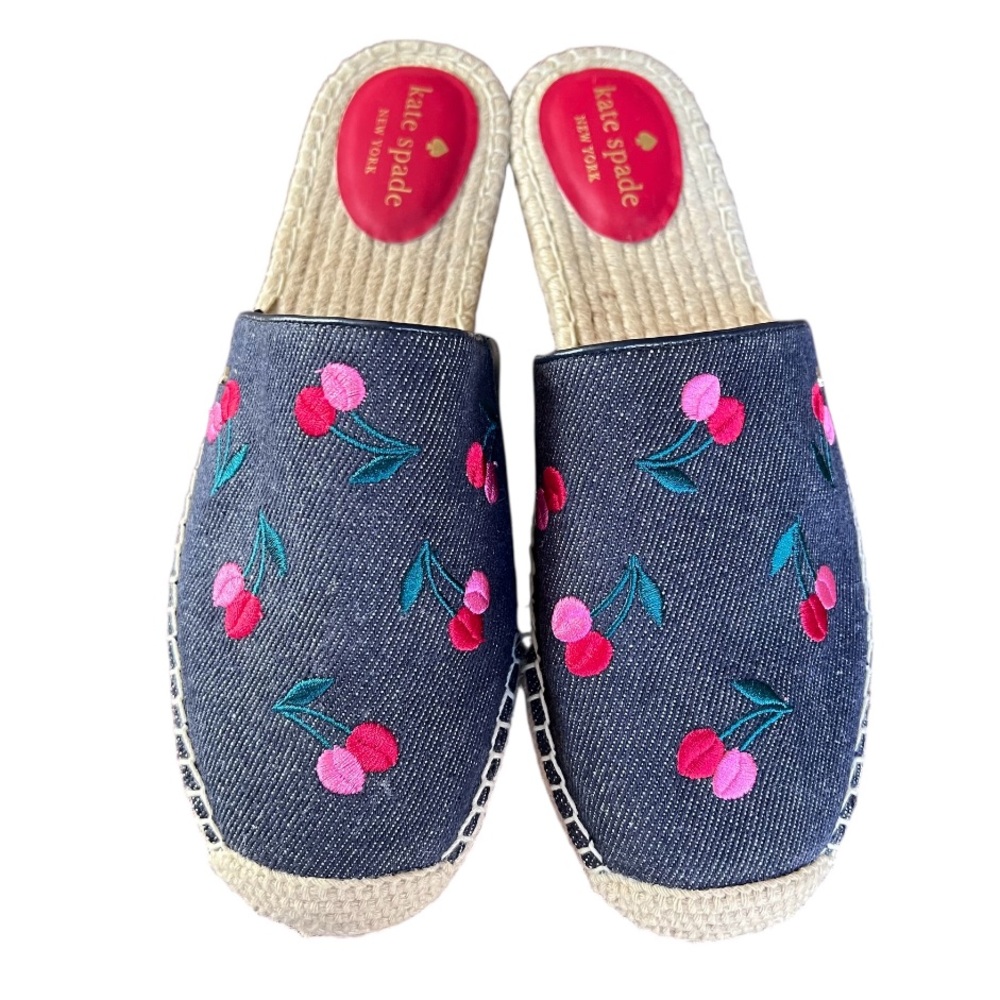 Kate Spade Rosie 2 Cherry Flat Mules Embroidered Espadrilles Women's Size 9.5 - Picture 4 of 12